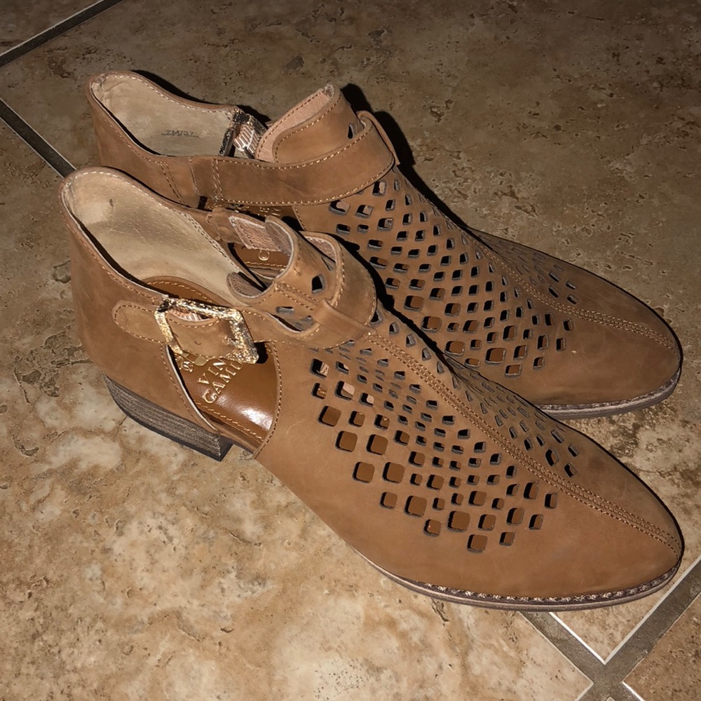 Vince camuto brown cut-out booties